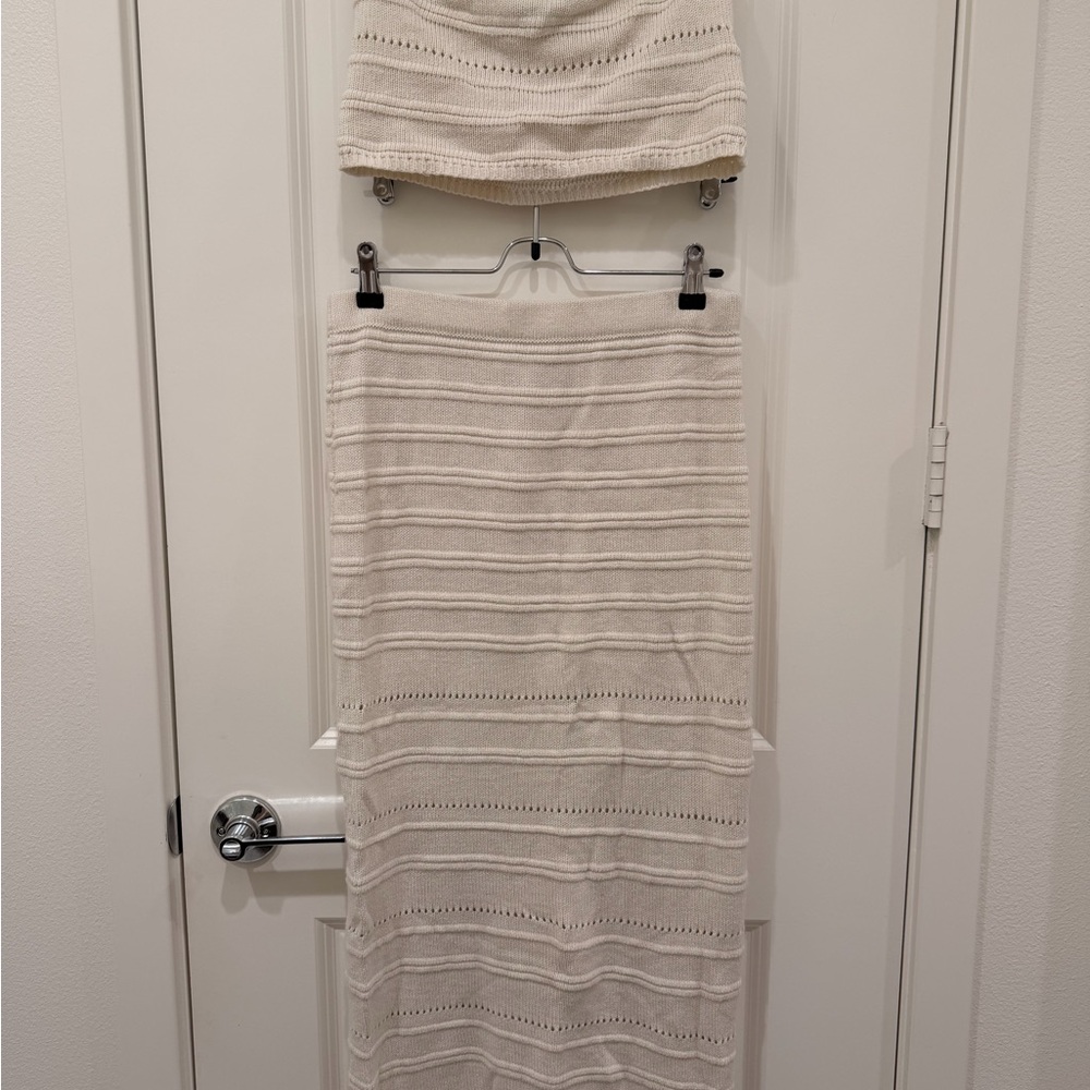 Elegant Cream Knit Skirt and Top